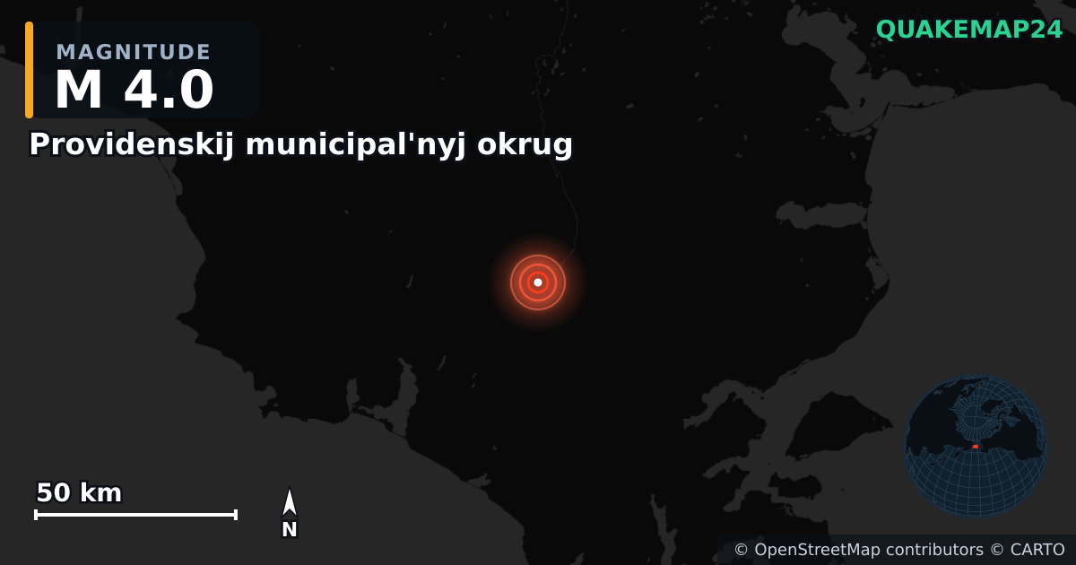 M4.0 earthquake near Providenskij municipal'nyj okrug on Jan 23, 2026 — map of epicenter and shaking intensity | QuakeMap24