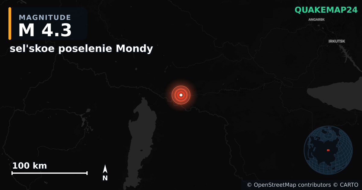 Erdbeben M4,3 bei sel'skoe poselenie Mondy, Buryatia (Russland) · 2026-09-07 — Karte der Lage des Epizentrums