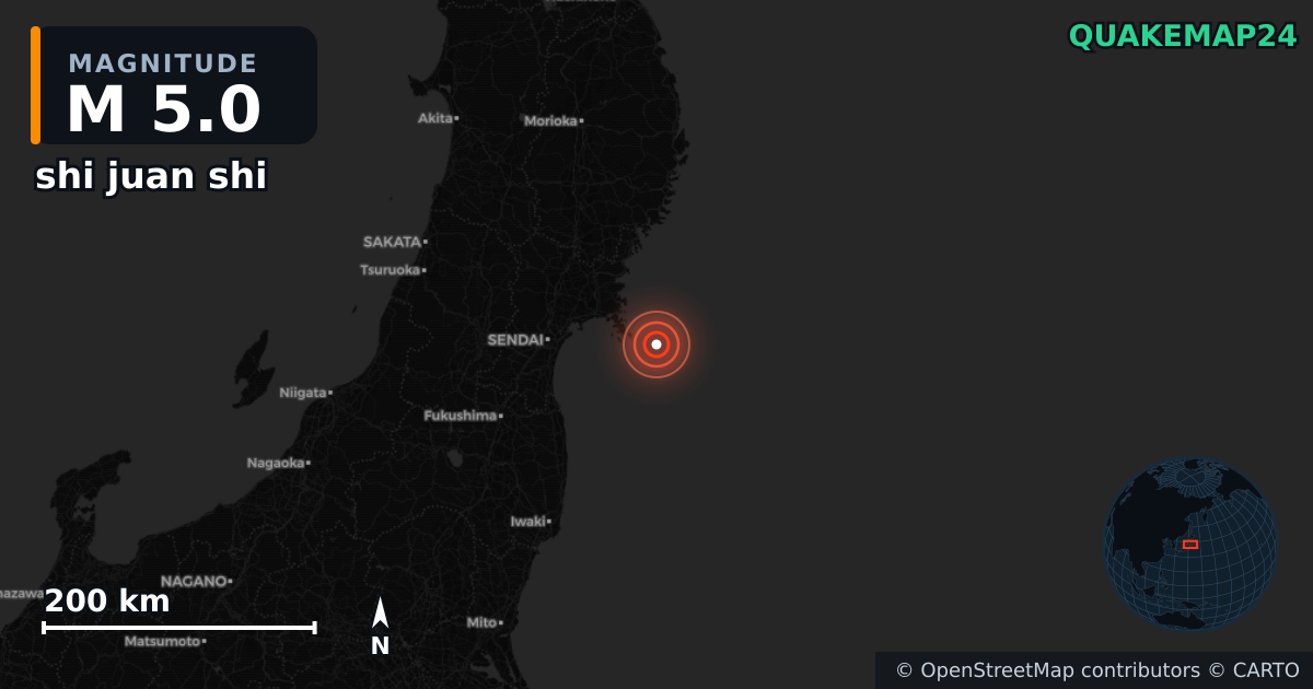 M5.0 earthquake near shi juan shi on Nov 30, 2025 — map of epicenter and shaking intensity | QuakeMap24