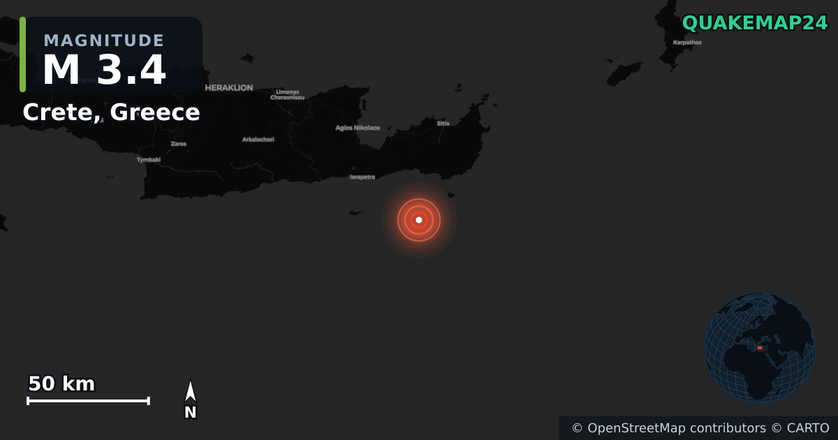 M3.4 Earthquake near Crete, Greece · 2026-04-24 — Map showing the location of the epicenter