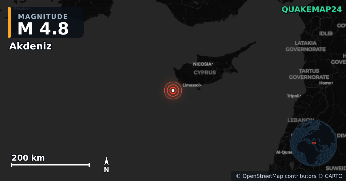 M4.8 earthquake near Akdeniz on Nov 12, 2025 — map of epicenter and shaking intensity | QuakeMap24