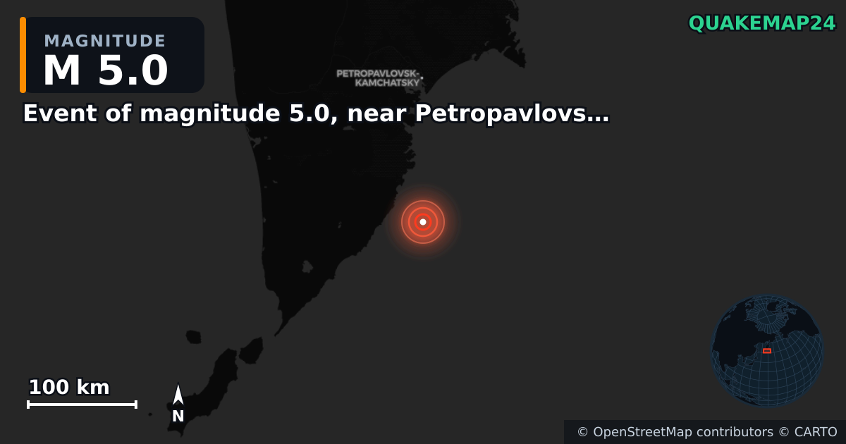 Terremoto de M5,0 cerca de Event of magnitude 5.0, near Petropavlovsk Kamchatskiy (Monde) · 2026-10-13 — Mapa de la ubicación del epicentro