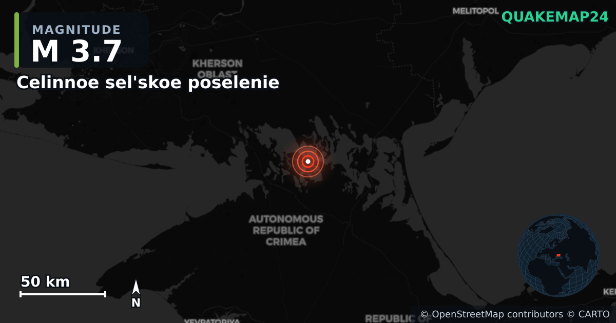 M3.7 earthquake near Celinnoe sel'skoe poselenie on Feb 24, 2026 — map of epicenter and shaking intensity | QuakeMap24