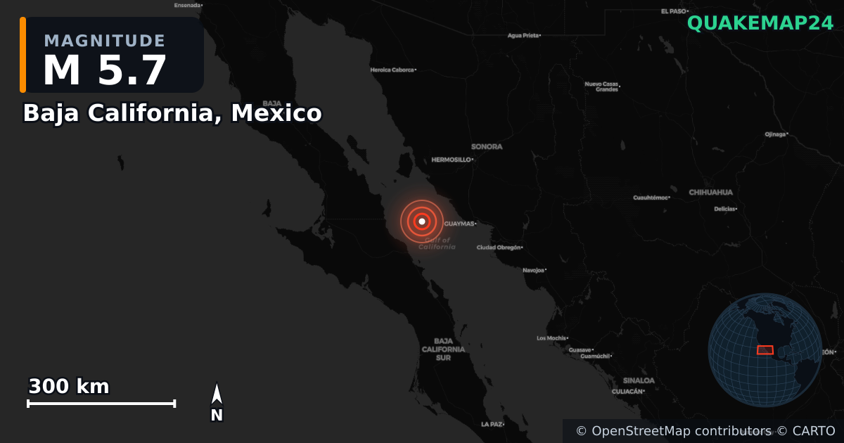 M5.7 earthquake near Baja California, Mexico on Nov 7, 2025 — map of epicenter and shaking intensity | QuakeMap24