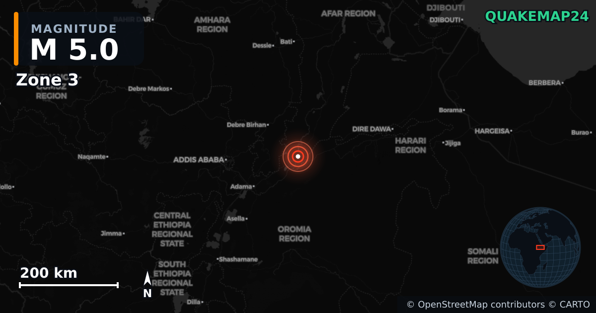 M5.0 earthquake near Zone 3 on Jan 1, 2025 — map of epicenter and shaking intensity | QuakeMap24