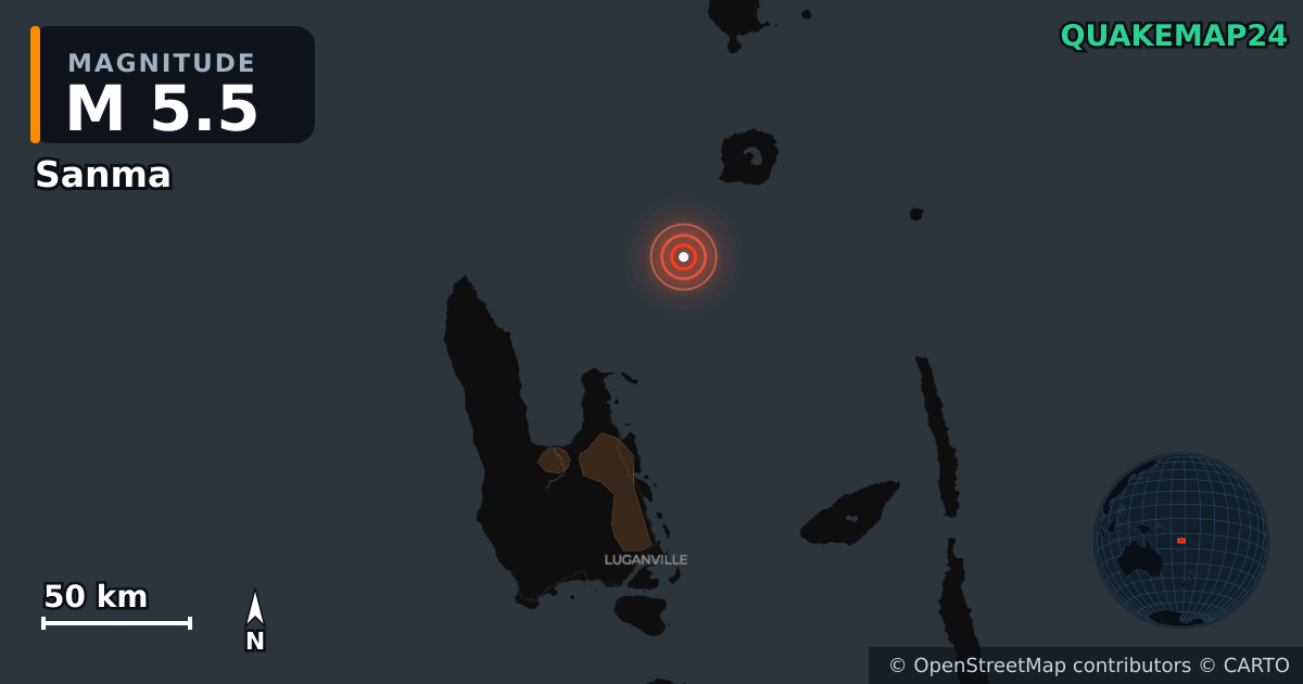 Erdbeben M5,2 bei Sanma (Vanuatu) · 2026-10-24 — Karte der Lage des Epizentrums