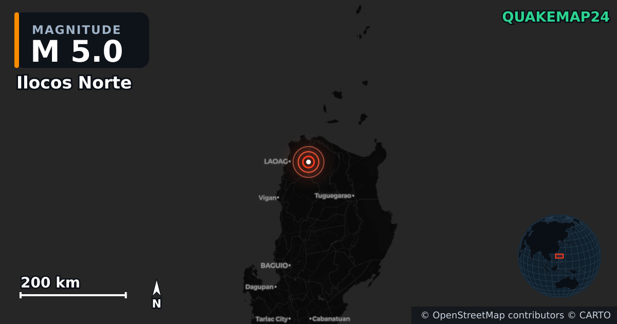 M5.0 earthquake near Ilocos Norte on Nov 27, 2025 — map of epicenter and shaking intensity | QuakeMap24