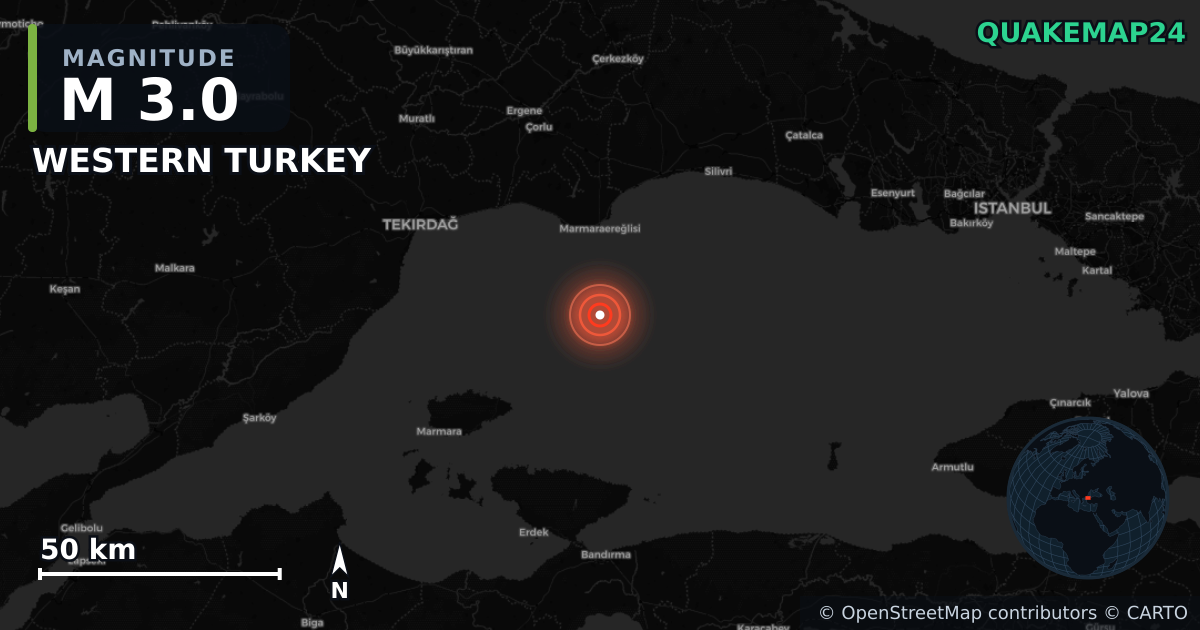 M3.0 earthquake near WESTERN TURKEY on Oct 4, 2025 — map of epicenter and shaking intensity | QuakeMap24