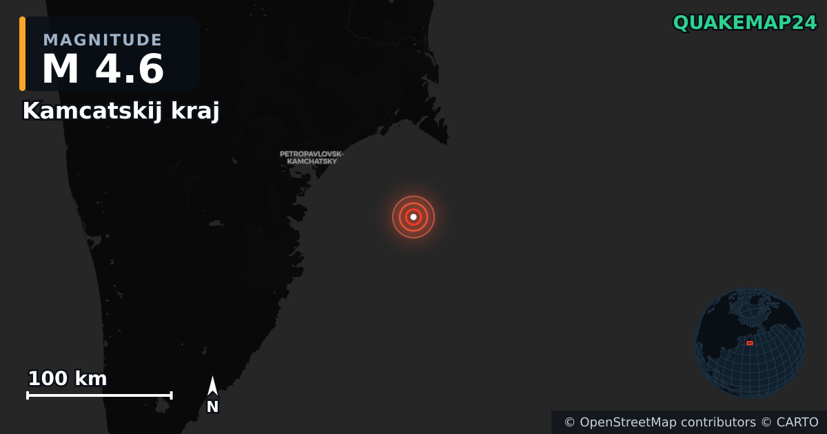 M4.6 earthquake near Kamcatskij kraj on Jul 10, 2025 — map of epicenter and shaking intensity | QuakeMap24