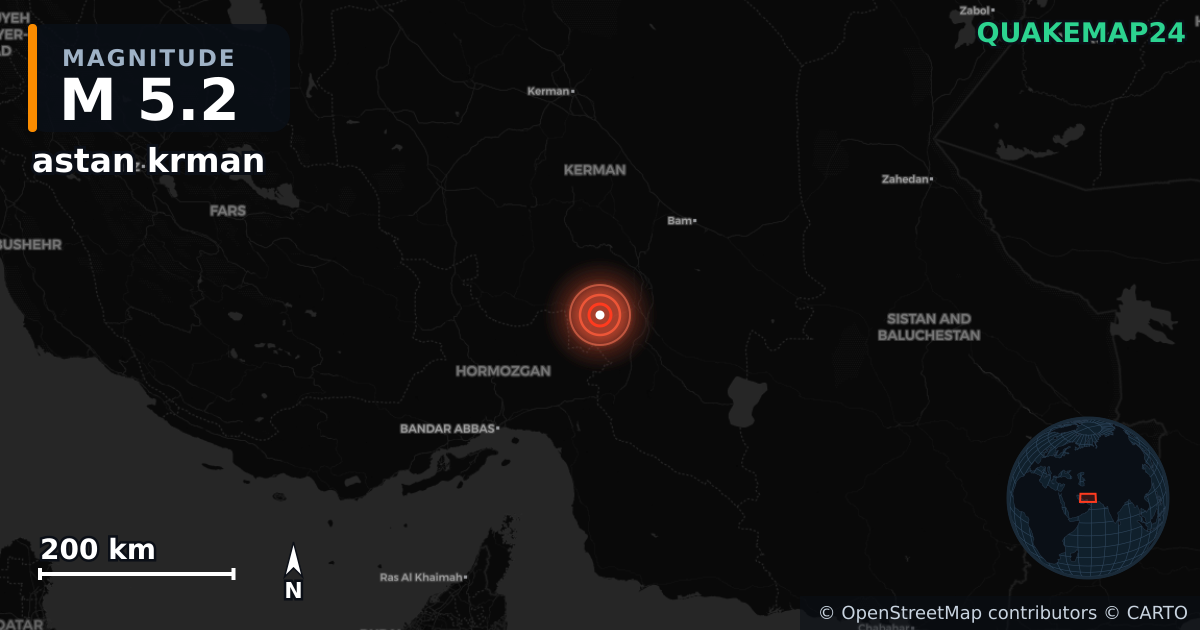 M5.2 earthquake near astan krman on May 28, 2025 — map of epicenter and shaking intensity | QuakeMap24