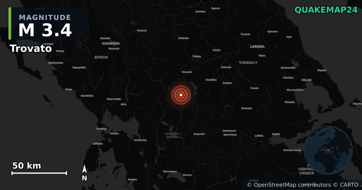 M3.4 earthquake near Trovato on Jul 22, 2026 — map of epicenter and shaking intensity | QuakeMap24