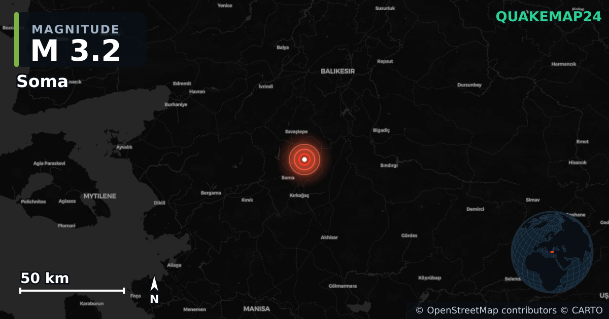 M3.2 earthquake near Soma on Aug 24, 2025 — map of epicenter and shaking intensity | QuakeMap24