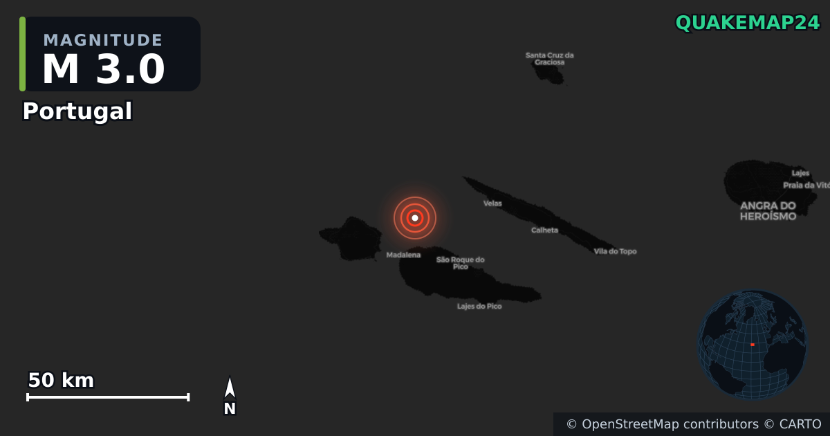 M3.0 earthquake near Portugal on Jul 6, 2026 — map of epicenter and shaking intensity | QuakeMap24