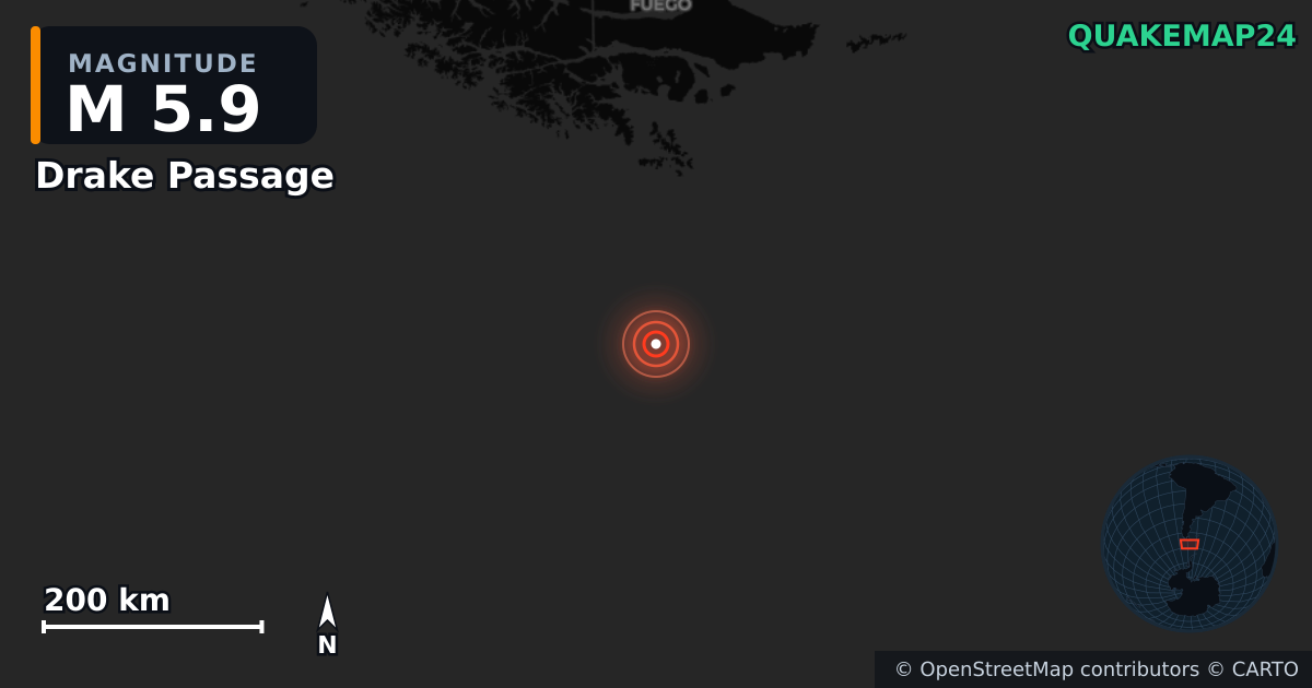 M5.9 earthquake near Drake Passage on May 2, 2025 — map of epicenter and shaking intensity | QuakeMap24