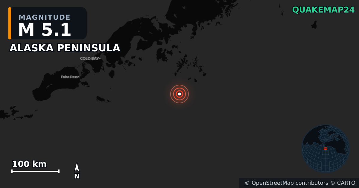ALASKA PENINSULA yakınında M5,1 deprem — Deprem merkez üssünün konumunu gösteren harita