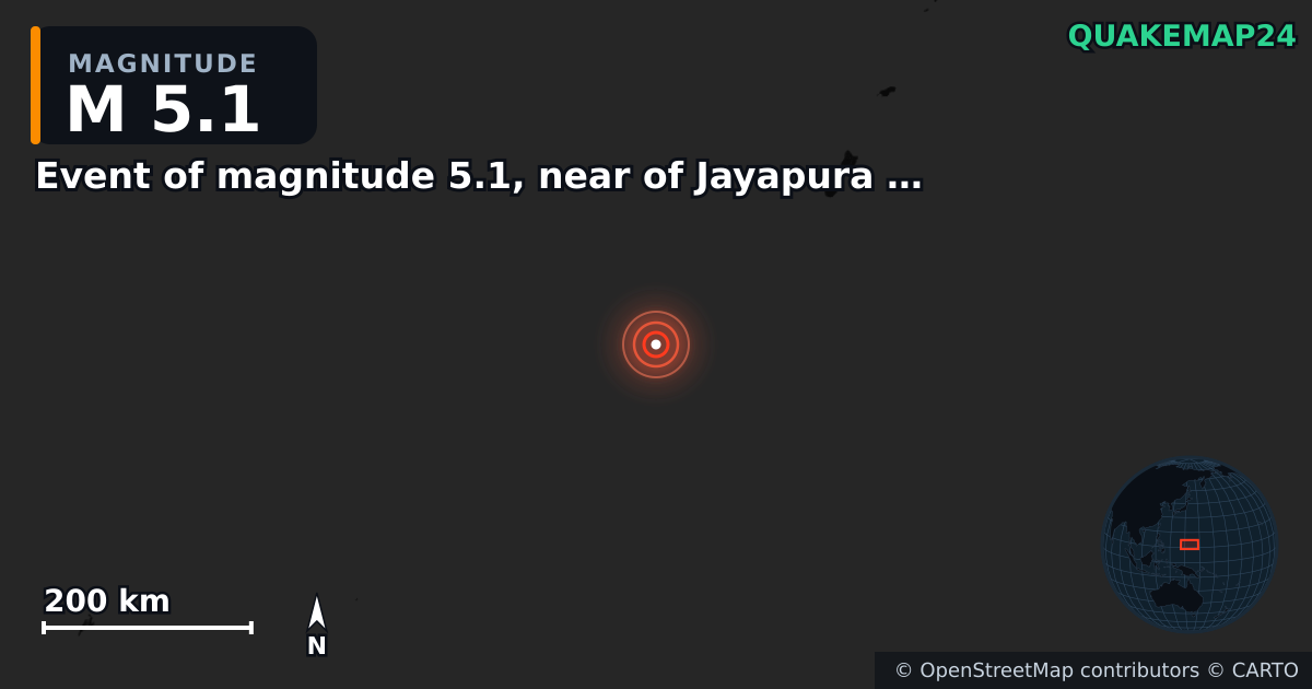 M5.1 Earthquake near Event of magnitude 5.1, near of Jayapura (Monde) · 2025-10-24 — Map showing the location of the epicenter