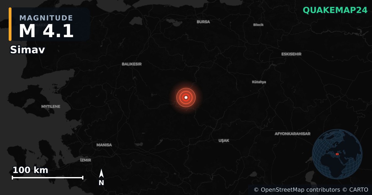 M4.1 earthquake near Simav on Oct 4, 2025 — map of epicenter and shaking intensity | QuakeMap24