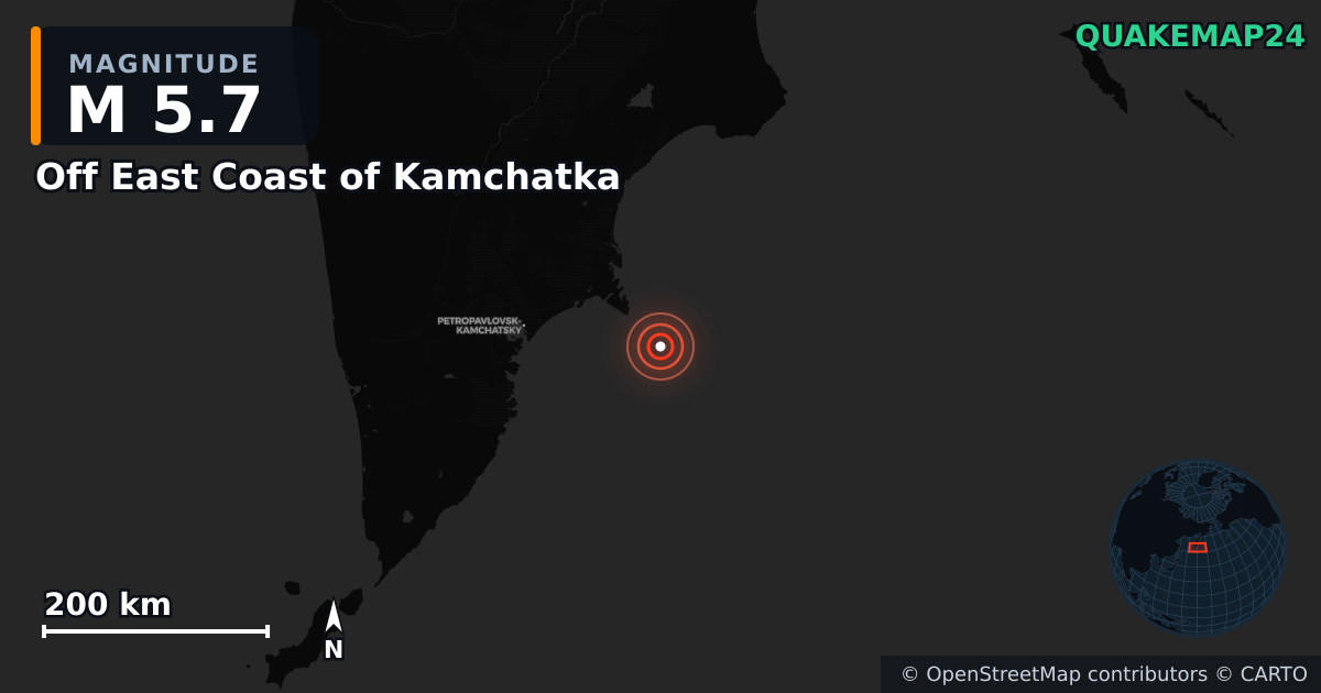M5.7 earthquake near Off East Coast of Kamchatka on Jul 30, 2025 — map of epicenter and shaking intensity | QuakeMap24