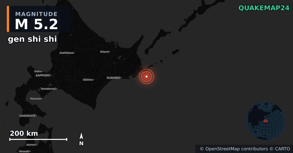 M5.2 earthquake near gen shi shi on Dec 2, 2025 — map of epicenter and shaking intensity | QuakeMap24