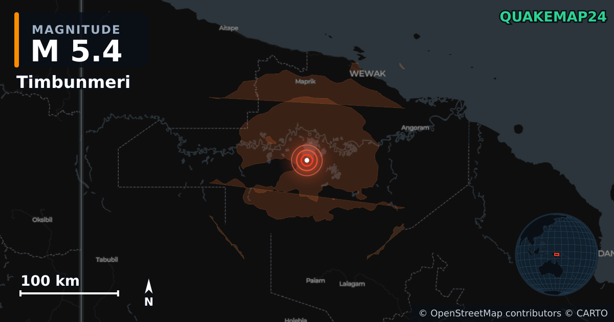 Erdbeben M5,4 bei Timbunmeri, East Sepik (Papua-Neuguinea) · 2026-10-25 — Karte der Lage des Epizentrums