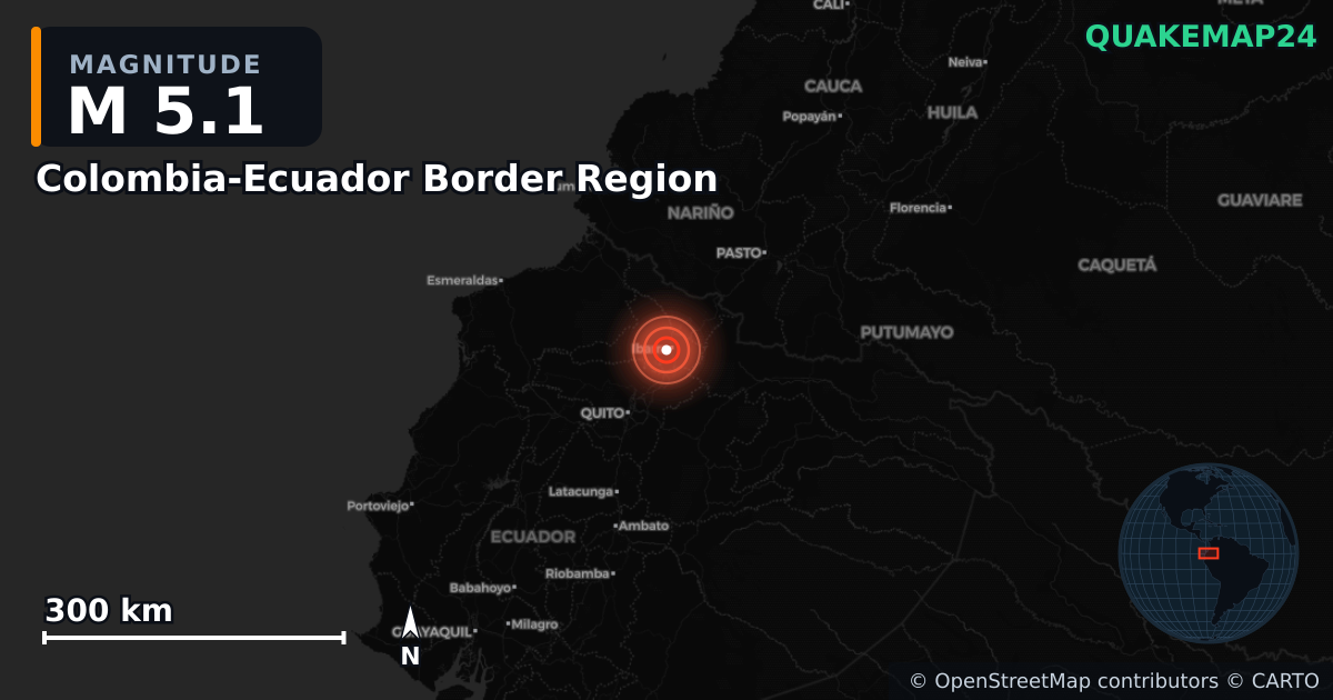 Erdbeben M5,1 bei Colombia-Ecuador Border Region — Karte der Lage des Epizentrums