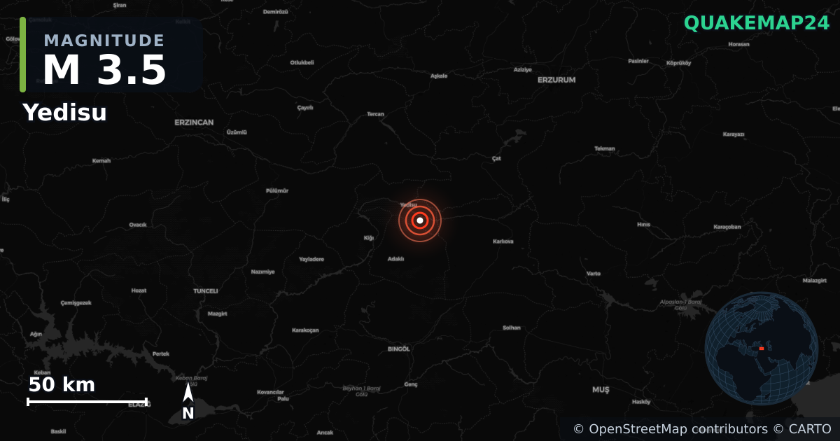 M3.5 Earthquake near EASTERN TURKEY (Turkey) · 2026-01-02 — Map showing the location of the epicenter