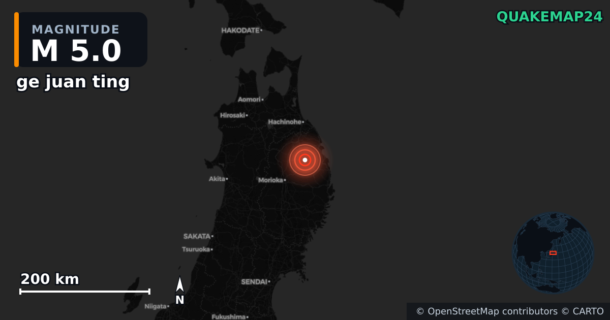 M5.0 earthquake near ge juan ting on May 13, 2026 — map of epicenter and shaking intensity | QuakeMap24