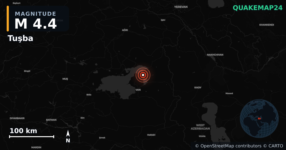 Terremoto de M4,4 cerca de EASTERN TURKEY (Turquía) · 2025-12-07 — Mapa de la ubicación del epicentro