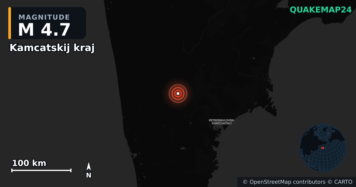 M4.7 earthquake near Kamcatskij kraj on Aug 15, 2025 — map of epicenter and shaking intensity | QuakeMap24