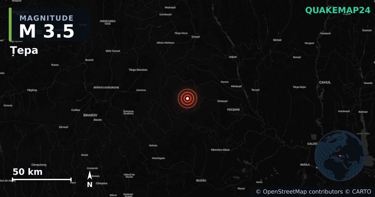 M3.5 earthquake near Țepa on Jan 9, 2026 — map of epicenter and shaking intensity | QuakeMap24