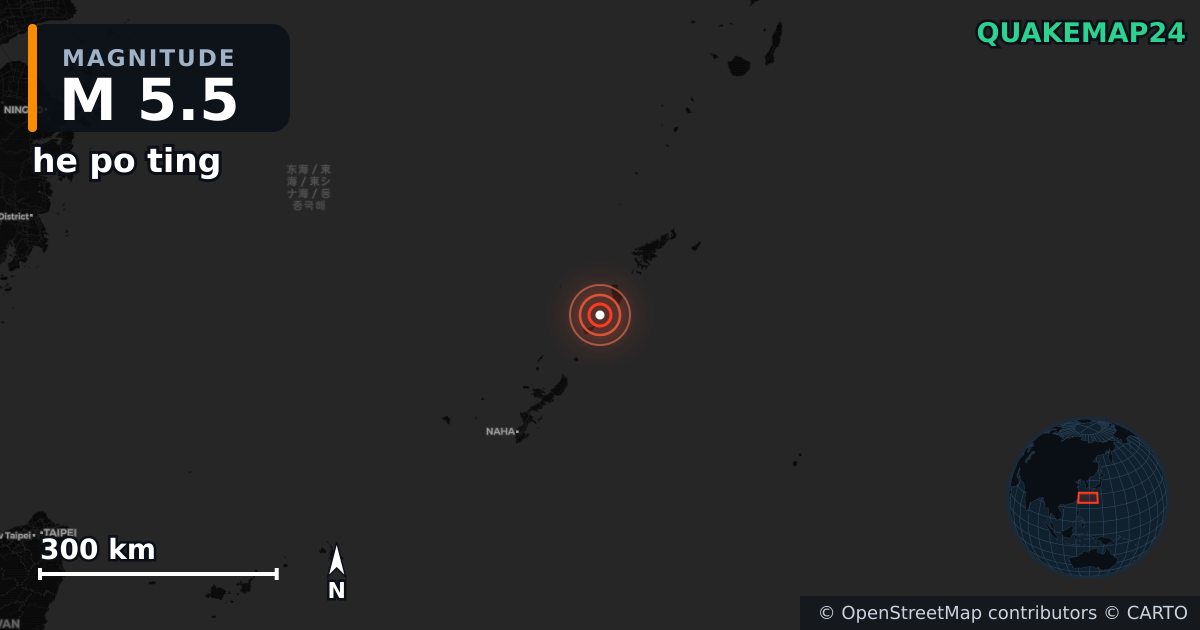 M5.5 earthquake near he po ting on Dec 30, 2025 — map of epicenter and shaking intensity | QuakeMap24