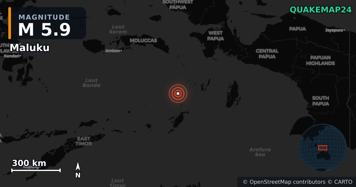 M5.9 earthquake near Maluku on Apr 1, 2025 — map of epicenter and shaking intensity | QuakeMap24