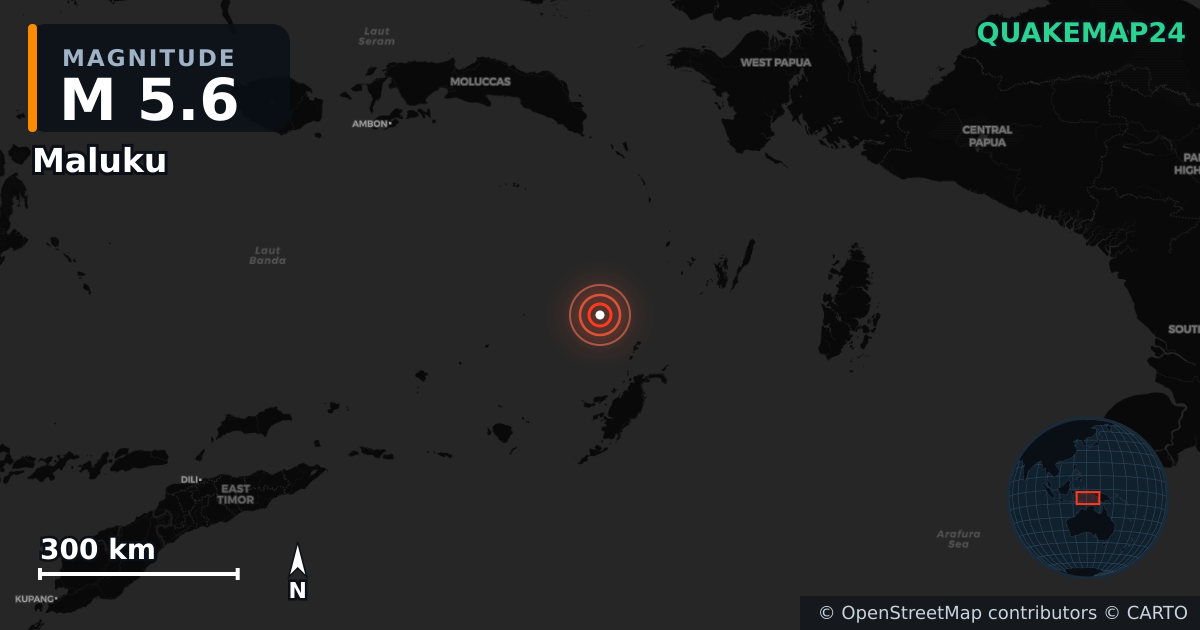 M5.6 earthquake near Maluku on Oct 23, 2025 — map of epicenter and shaking intensity | QuakeMap24