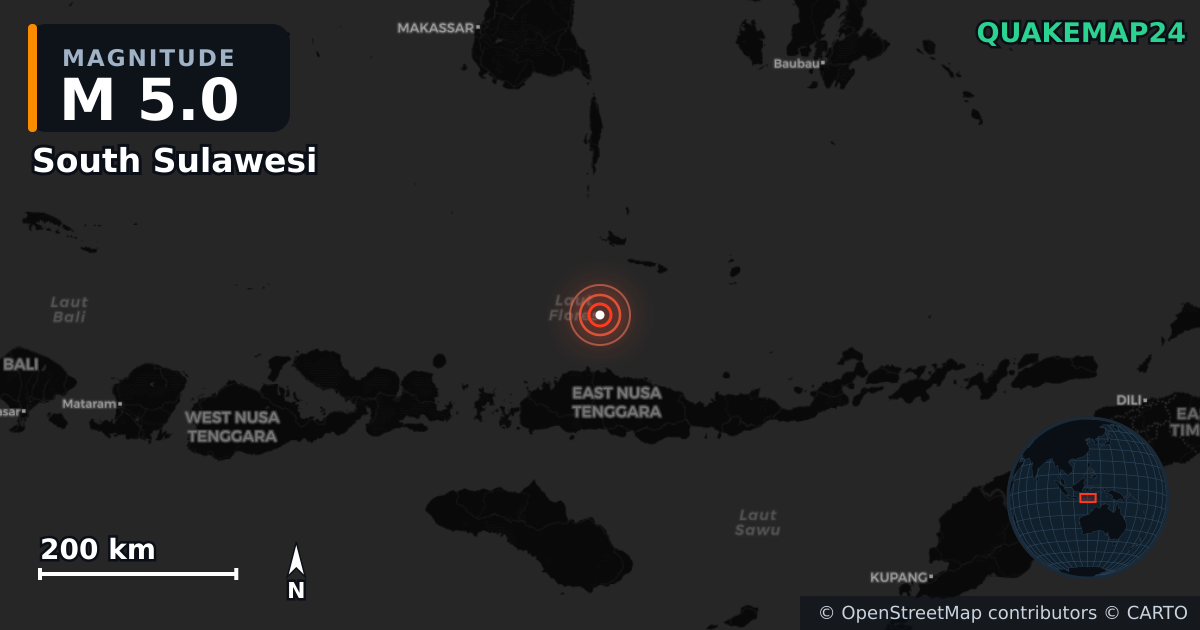 Erdbeben M5,0 bei South Sulawesi (Indonesien) · 2026-10-08 — Karte der Lage des Epizentrums