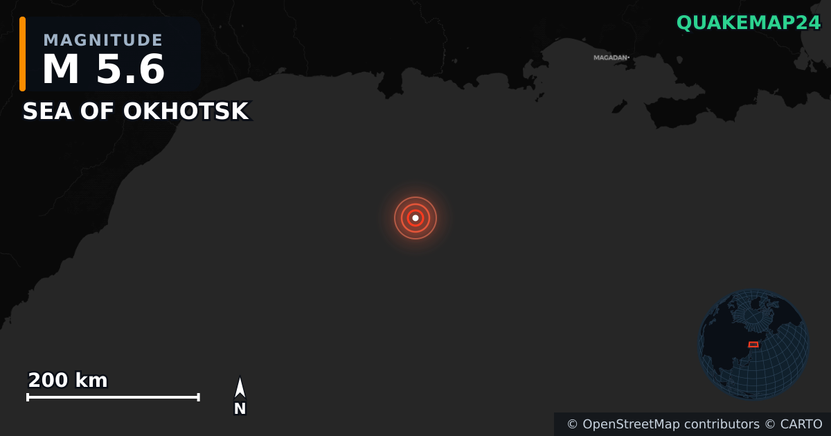 Erdbeben M5,6 bei SEA OF OKHOTSK — Karte der Lage des Epizentrums