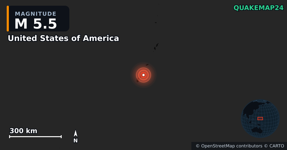 M5.5 earthquake near United States of America on Nov 9, 2025 — map of epicenter and shaking intensity | QuakeMap24