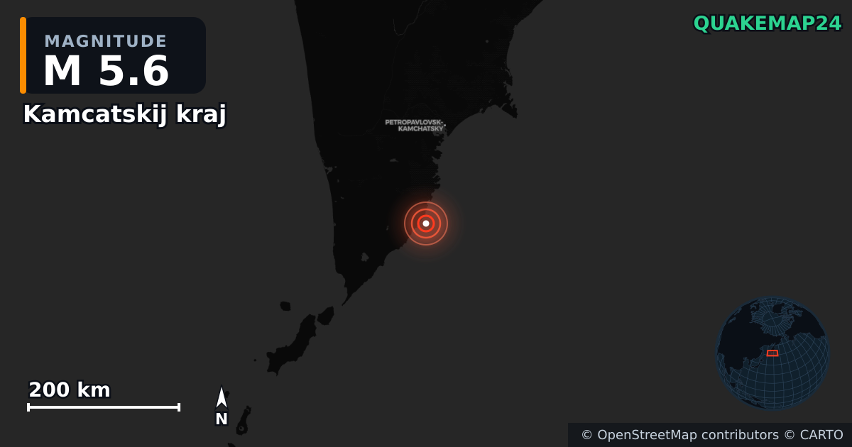 M5.6 earthquake near Kamcatskij kraj on Nov 3, 2025 — map of epicenter and shaking intensity | QuakeMap24