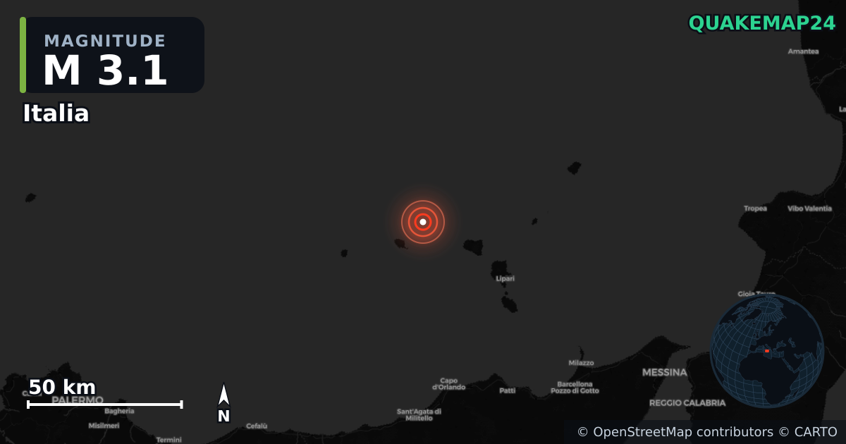 M3.1 earthquake near Italia on Feb 3, 2026 — map of epicenter and shaking intensity | QuakeMap24