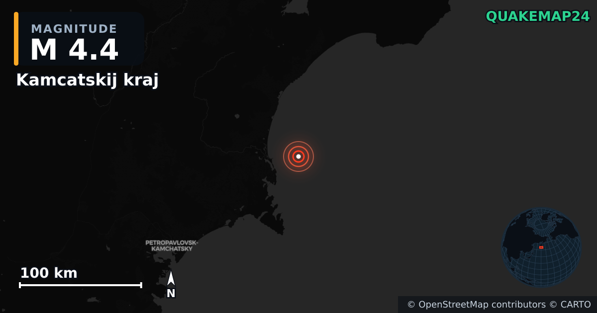 M4.4 earthquake near Kamcatskij kraj on Nov 23, 2025 — map of epicenter and shaking intensity | QuakeMap24