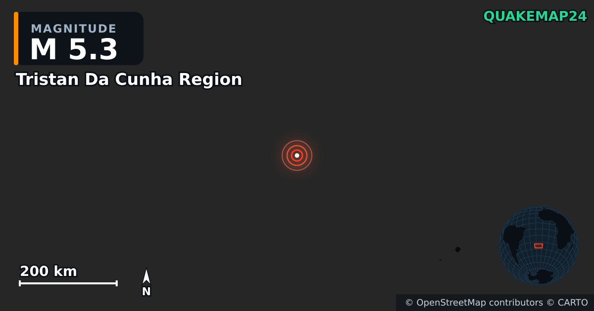 Erdbeben M5,3 bei Tristan Da Cunha Region · 2025-11-20 — Karte der Lage des Epizentrums