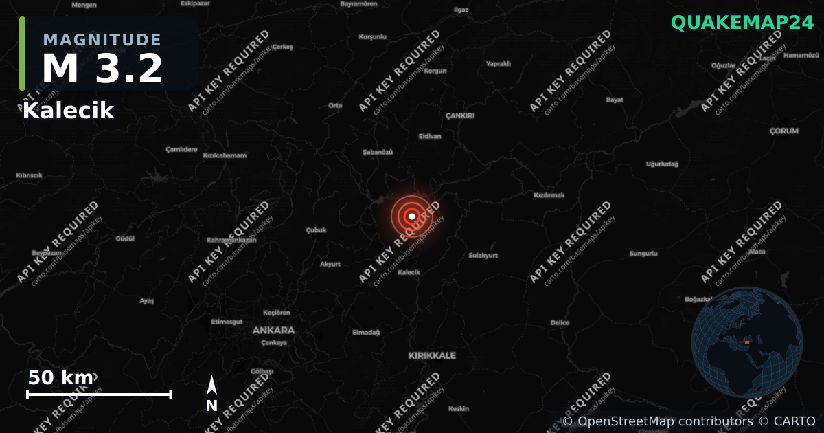 M3.2 earthquake near Kalecik on Sep 3, 2026 — map of epicenter and shaking intensity | QuakeMap24
