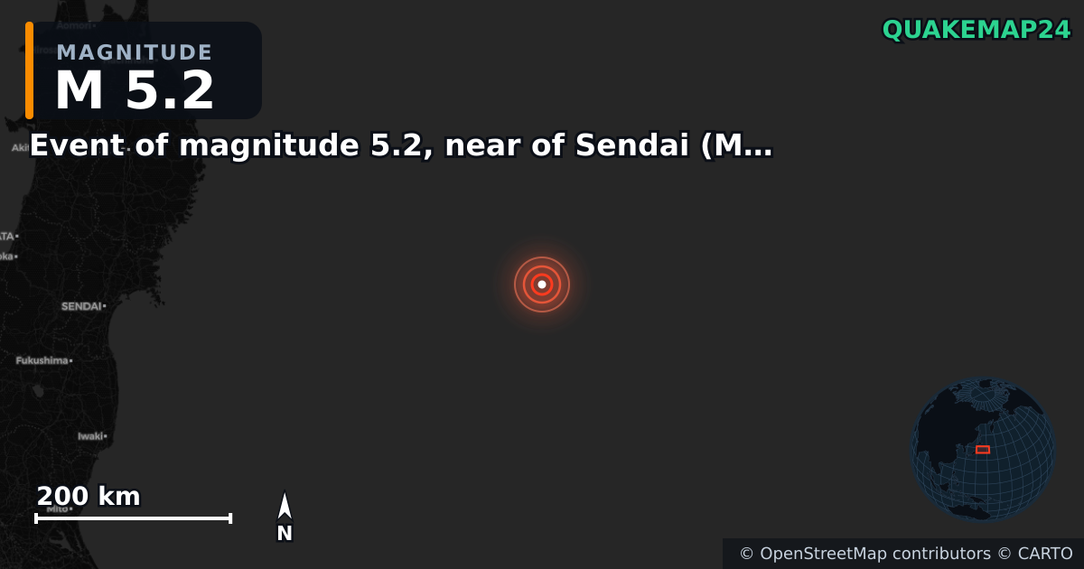 Erdbeben M5,2 bei Event of magnitude 5.2, near of Sendai (Monde) · 2025-11-10 — Karte der Lage des Epizentrums
