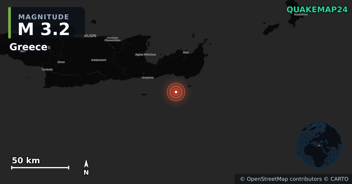 M3.2 earthquake near Greece on Jul 12, 2026 — map of epicenter and shaking intensity | QuakeMap24