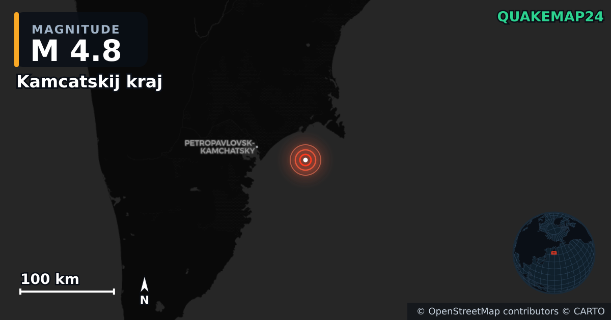 M4.8 earthquake near Kamcatskij kraj on Jul 22, 2025 — map of epicenter and shaking intensity | QuakeMap24