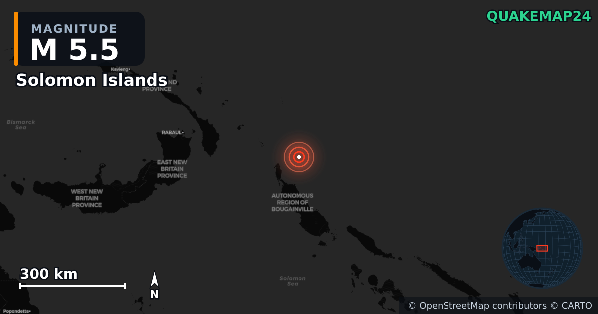 Erdbeben M5,5 bei Solomon Islands · 2026-05-06 — Karte der Lage des Epizentrums