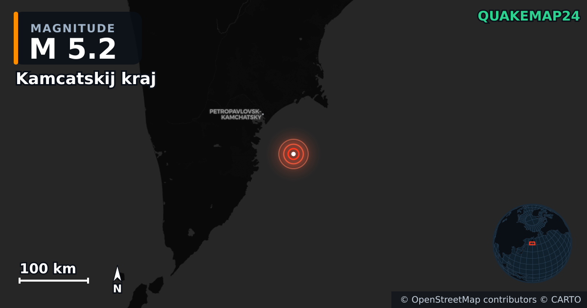 M5.2 earthquake near Kamcatskij kraj on Nov 3, 2025 — map of epicenter and shaking intensity | QuakeMap24