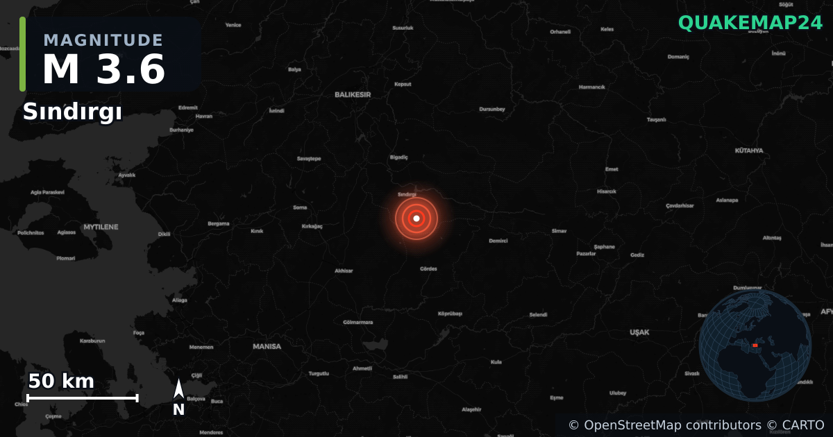 M3.6 earthquake near Sındırgı on Oct 31, 2025 — map of epicenter and shaking intensity | QuakeMap24