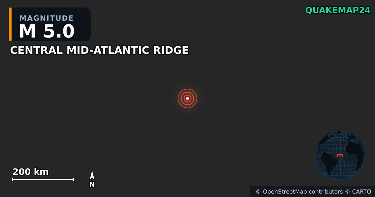 Erdbeben M5,0 bei CENTRAL MID-ATLANTIC RIDGE · 2025-06-19 — Karte der Lage des Epizentrums