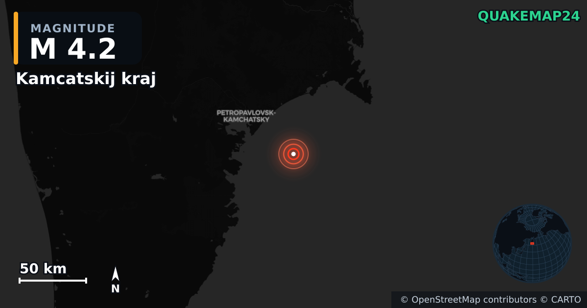 M4.2 earthquake near Kamcatskij kraj on Nov 5, 2025 — map of epicenter and shaking intensity | QuakeMap24