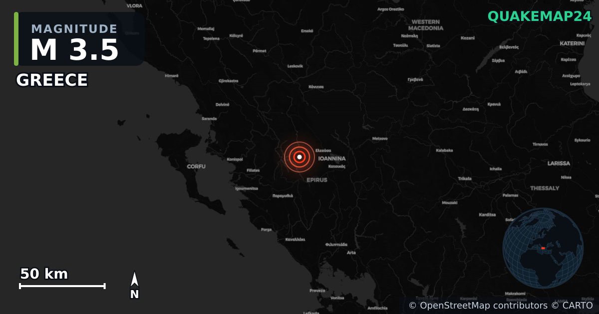 GREECE yakınında M3,5 deprem · 2026-03-08 — Deprem merkez üssünün konumunu gösteren harita